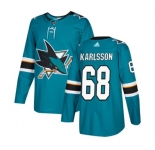 Youth Adidas San Jose Sharks #68 Melker Karlsson Authentic Teal Green Home NHL Jersey