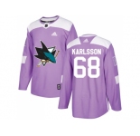 Youth Adidas San Jose Sharks #68 Melker Karlsson Purple Authentic Fights Cancer Stitched NHL Jersey