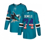 Youth Adidas San Jose Sharks #74 Dylan DeMelo Authentic Teal Green USA Flag Fashion NHL Jersey