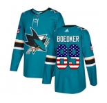 Youth Adidas San Jose Sharks #89 Mikkel Boedker Authentic Teal Green USA Flag Fashion NHL Jersey