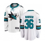 Youth San Jose Sharks #36 Jannik Hansen Fanatics Branded White Away Breakaway NHL Jersey
