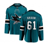 Youth San Jose Sharks #61 Justin Braun Fanatics Branded Teal Green Home Breakaway NHL Jersey