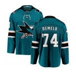 Youth San Jose Sharks #74 Dylan DeMelo Fanatics Branded Teal Green Home Breakaway NHL Jersey