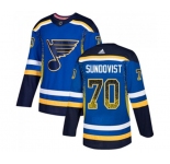 Adidas St. Louis Blues #70 Oskar Sundqvist Authentic Blue Drift Fashion NHL Jersey