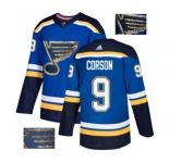 Adidas St. Louis Blues #9 Shayne Corson Authentic Royal Blue Fashion Gold NHL Jersey