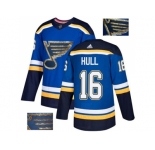 Men Adidas St. Louis Blues #16 Brett Hull Blue Home Authentic Fashion Gold Stitched NHL Jersey