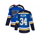 Men Adidas St. Louis Blues #34 Jake Allen Blue Home Authentic Stitched NHL Jersey