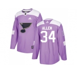 Men Adidas St. Louis Blues #34 Jake Allen Purple Authentic Fights Cancer Stitched NHL Jersey