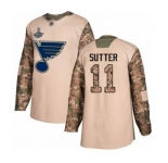 Men's St. Louis Blues #11 Brian Sutter Authentic Camo Veterans Day Practice 2019 Stanley Cup Champions Hockey Jersey