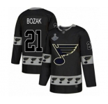 Men's St. Louis Blues #21 Tyler Bozak Authentic Black Team Logo Fashion 2019 Stanley Cup Champions Hockey Jersey