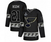 Men's St. Louis Blues #21 Tyler Bozak Authentic Black Team Logo Fashion 2019 Stanley Cup Champions Hockey Jersey