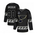 Men's St. Louis Blues #30 Martin Brodeur Authentic Black Team Logo Fashion 2019 Stanley Cup Champions Hockey Jersey