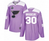 Men's St. Louis Blues #30 Martin Brodeur Authentic Purple Fights Cancer Practice 2019 Stanley Cup Champions Hockey Jersey