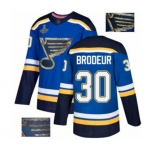 Men's St. Louis Blues #30 Martin Brodeur Authentic Royal Blue Fashion Gold 2019 Stanley Cup Champions Hockey Jersey