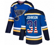 Men's St. Louis Blues #31 Chad Johnson Authentic Blue USA Flag Fashion 2019 Stanley Cup Champions Hockey Jersey