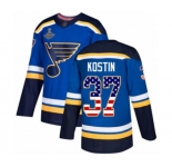 Men's St. Louis Blues #37 Klim Kostin Authentic Blue USA Flag Fashion 2019 Stanley Cup Champions Hockey Jersey