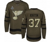 Men's St. Louis Blues #37 Klim Kostin Authentic Green Salute to Service 2019 Stanley Cup Champions Hockey Jersey