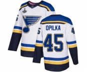 Men's St. Louis Blues #45 Luke Opilka Authentic White Away 2019 Stanley Cup Champions Hockey Jersey
