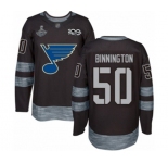 Men's St. Louis Blues #50 Jordan Binnington Authentic Black 1917-2017 100th Anniversary 2019 Stanley Cup Champions Hockey Jersey