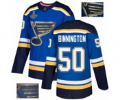 Men's St. Louis Blues #50 Jordan Binnington Authentic Royal Blue Fashion Gold 2019 Stanley Cup Champions Hockey Jersey