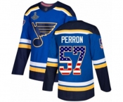 Men's St. Louis Blues #57 David Perron Authentic Blue USA Flag Fashion 2019 Stanley Cup Champions Hockey Jersey