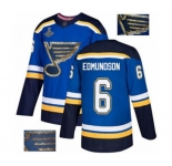 Men's St. Louis Blues #6 Joel Edmundson Authentic Royal Blue Fashion Gold 2019 Stanley Cup Champions Hockey Jersey