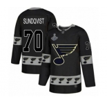 Men's St. Louis Blues #70 Oskar Sundqvist Authentic Black Team Logo Fashion 2019 Stanley Cup Champions Hockey Jersey