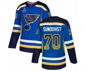 Men's St. Louis Blues #70 Oskar Sundqvist Authentic Blue Drift Fashion 2019 Stanley Cup Champions Hockey Jersey