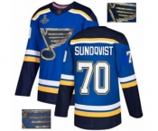 Men's St. Louis Blues #70 Oskar Sundqvist Authentic Royal Blue Fashion Gold 2019 Stanley Cup Champions Hockey Jersey