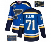 Men's St. Louis Blues #71 Jordan Nolan Authentic Royal Blue Fashion Gold 2019 Stanley Cup Champions Hockey Jersey