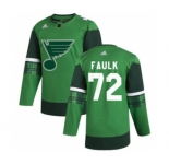 Men's St. Louis Blues #72 Justin Faulk 2020 St. Patrick's Day Stitched Hockey Jersey Green