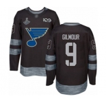 Men's St. Louis Blues #9 Doug Gilmour Authentic Black 1917-2017 100th Anniversary 2019 Stanley Cup Champions Hockey Jersey