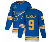 Men's St. Louis Blues #9 Shayne Corson Authentic Navy Blue Alternate 2019 Stanley Cup Champions Hockey Jersey
