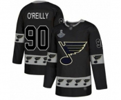Men's St. Louis Blues #90 Ryan O'Reilly Authentic Black Team Logo Fashion 2019 Stanley Cup Champions Hockey Jersey