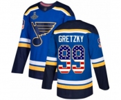 Men's St. Louis Blues #99 Wayne Gretzky Authentic Blue USA Flag Fashion 2019 Stanley Cup Champions Hockey Jersey