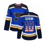 Women Adidas St. Louis Blues #10 Brayden Schenn Authentic Blue USA Flag Fashion NHL Jersey