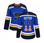 Women Adidas St. Louis Blues #11 Brian Sutter Authentic Blue USA Flag Fashion NHL Jersey