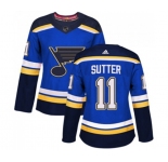 Women Adidas St. Louis Blues #11 Brian Sutter Premier Royal Blue Home NHL Jersey