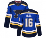 Women Adidas St. Louis Blues #16 Brett Hull Authentic Royal Blue Home NHL Jersey