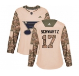 Women Adidas St. Louis Blues #17 Jaden Schwartz Authentic Camo Veterans Day Practice NHL Jersey