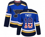 Women Adidas St. Louis Blues #18 Tony Twist Authentic Blue USA Flag Fashion NHL Jersey