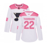 Women Adidas St. Louis Blues #22 Chris Thorburn Authentic White Pink Fashion NHL Jersey