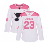 Women Adidas St. Louis Blues #23 Dmitrij Jaskin Authentic White Pink Fashion NHL Jersey