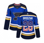 Women Adidas St. Louis Blues #28 Kyle Brodziak Authentic Blue USA Flag Fashion NHL Jersey