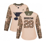 Women Adidas St. Louis Blues #28 Kyle Brodziak Authentic Camo Veterans Day Practice NHL Jersey