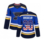 Women Adidas St. Louis Blues #30 Martin Brodeur Authentic Blue USA Flag Fashion NHL Jersey