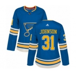 Women Adidas St. Louis Blues #31 Chad Johnson Premier Navy Blue Alternate NHL Jersey