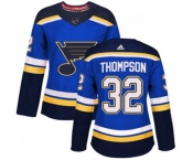 Women Adidas St. Louis Blues #32 Tage Thompson Authentic Royal Blue Home NHL Jersey