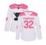 Women Adidas St. Louis Blues #32 Tage Thompson Authentic White Pink Fashion NHL Jersey