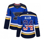 Women Adidas St. Louis Blues #34 Jake Allen Authentic Blue USA Flag Fashion NHL Jersey